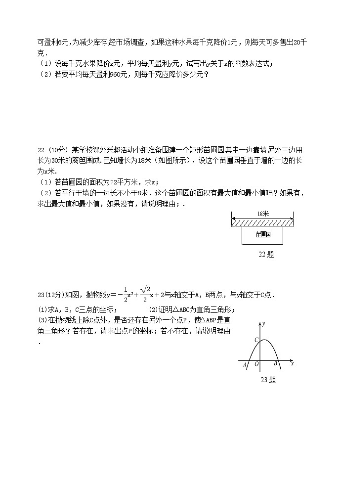 泰安市泰山区东岳中学2024-2025年九年级第一学期上册 鲁教版数学第三章二次函数达标检测卷B学案和答案03