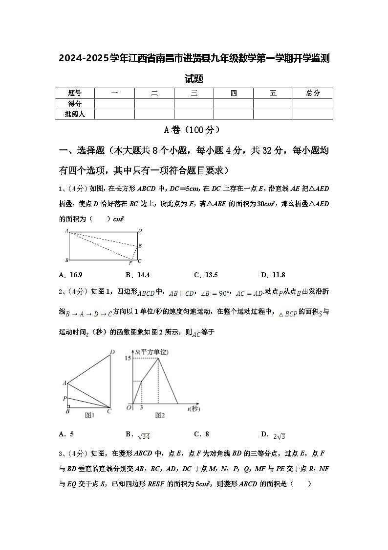 2024-2025学年江西省南昌市进贤县九年级数学第一学期开学监测试题【含答案】第1页
