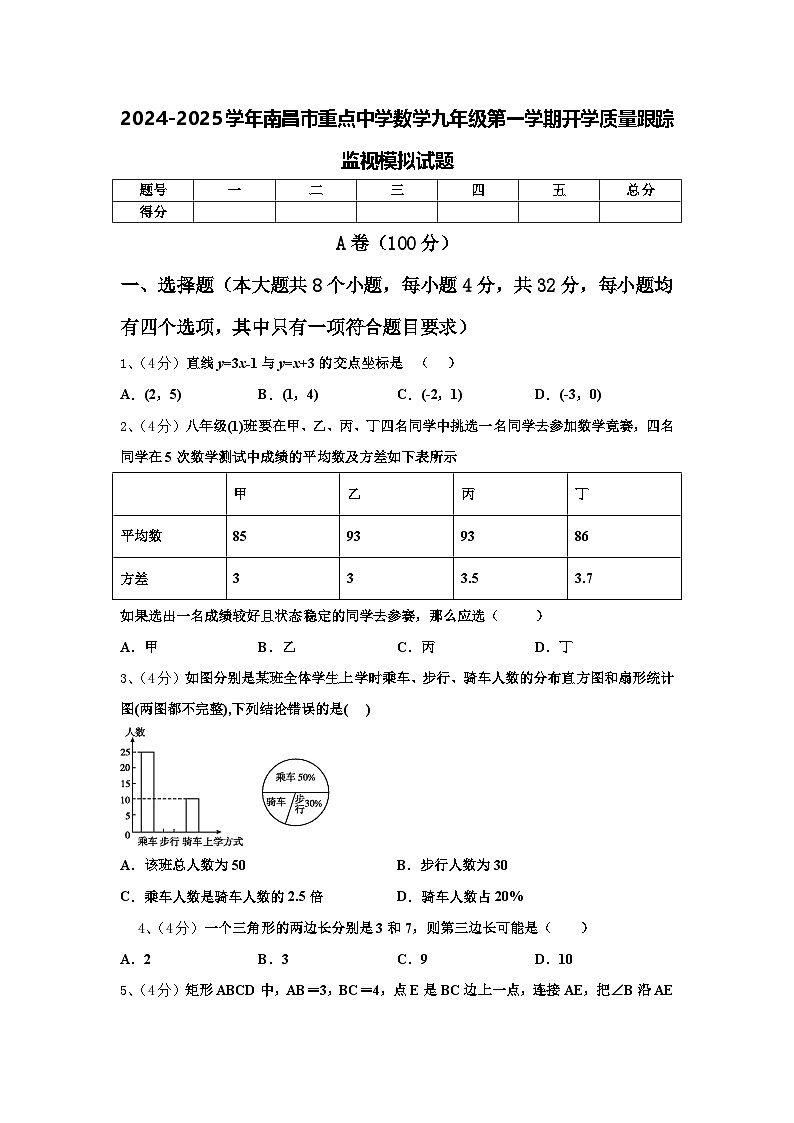 2024-2025学年南昌市重点中学数学九年级第一学期开学质量跟踪监视模拟试题【含答案】第1页