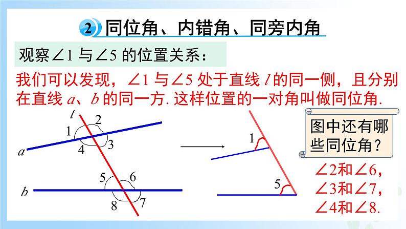 华东师大版（2024）七年级数学上册4.1.3 同位角、内错角、同旁内角 同步课件07