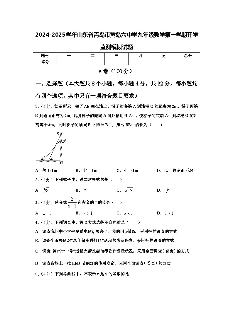 2024-2025学年山东省青岛市黄岛六中学九年级数学第一学期开学监测模拟试题【含答案】第1页