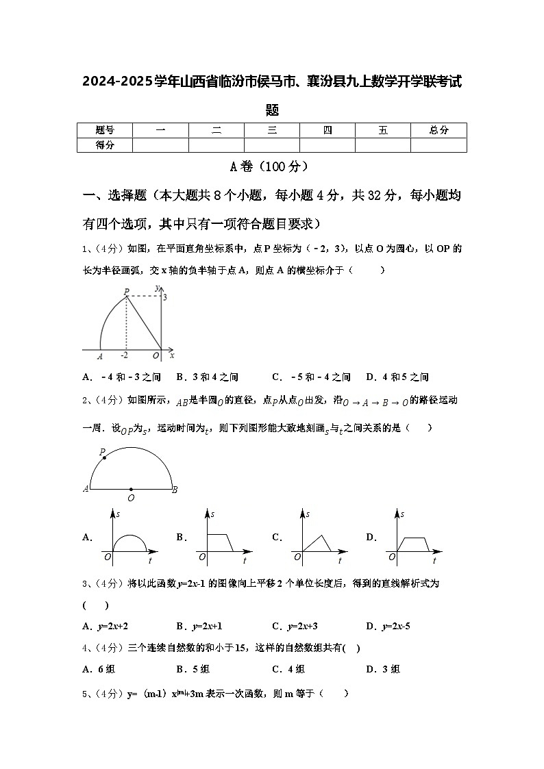 2024-2025学年山西省临汾市侯马市、襄汾县九上数学开学联考试题【含答案】第1页