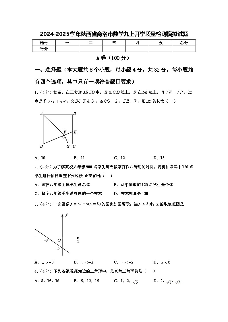 2024-2025学年陕西省商洛市数学九上开学质量检测模拟试题【含答案】第1页