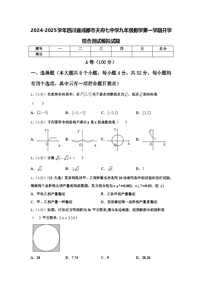 2024-2025学年四川省成都市天府七中学九年级数学第一学期开学综合测试模拟试题【含答案】第1页