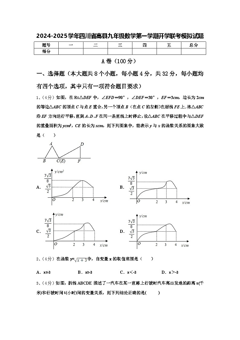 2024-2025学年四川省高县九年级数学第一学期开学联考模拟试题【含答案】第1页