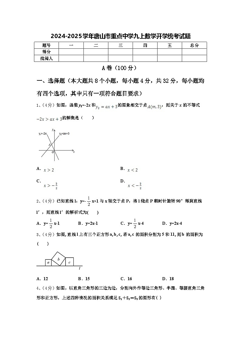 2024-2025学年唐山市重点中学九上数学开学统考试题【含答案】第1页
