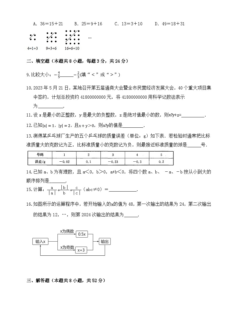 江苏省江阴市2024_2025学年苏科版数学七年级上册 第一次月考模拟卷02
