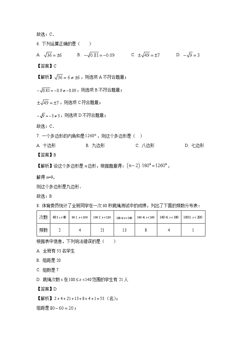 [数学][期末]辽宁省大连市甘井子区2023-2024学年七年级下学期期末试题(解析版)(1)第3页