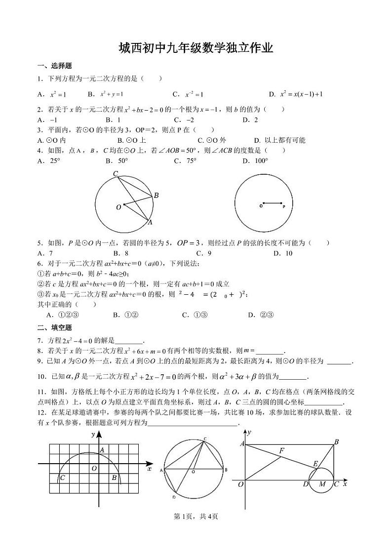 江苏省泰州市姜堰区城西实验学校2024-2025学年九年级上学期月考数学试卷01