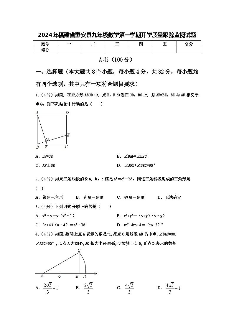 2024年福建省惠安县九年级数学第一学期开学质量跟踪监视试题【含答案】第1页