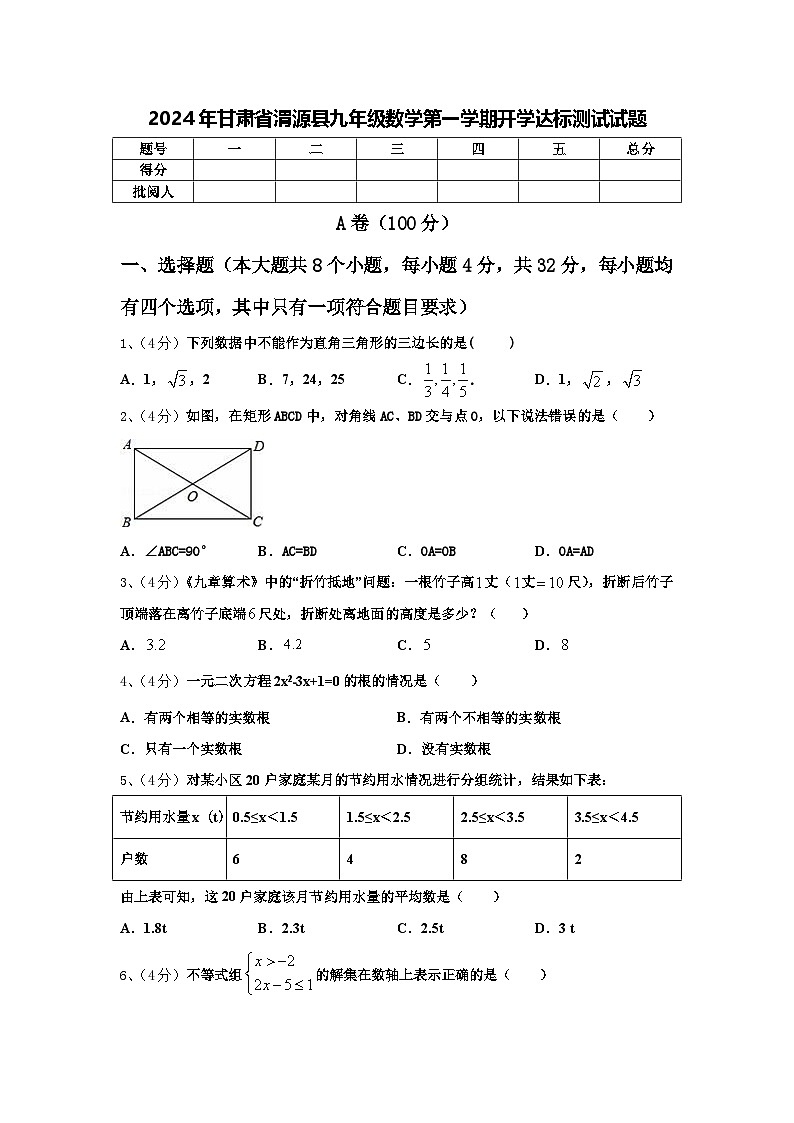 2024年甘肃省渭源县九年级数学第一学期开学达标测试试题【含答案】第1页