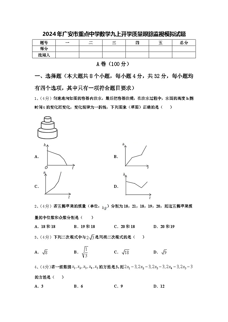 2024年广安市重点中学数学九上开学质量跟踪监视模拟试题【含答案】第1页