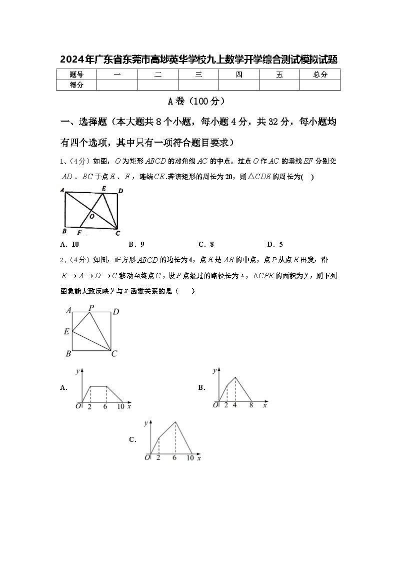 2024年广东省东莞市高埗英华学校九上数学开学综合测试模拟试题【含答案】第1页