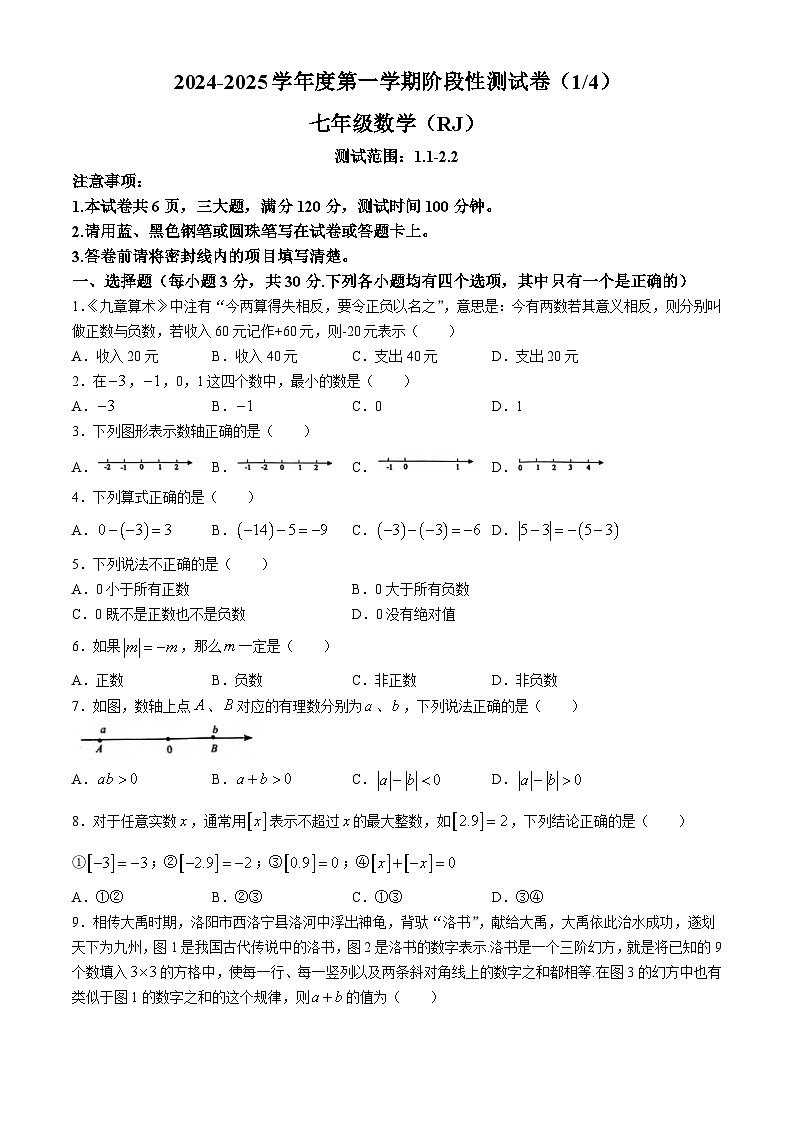 河南省洛阳市洛宁县2024-2025学年七年级上学期第一次月考数学试题(无答案)第1页