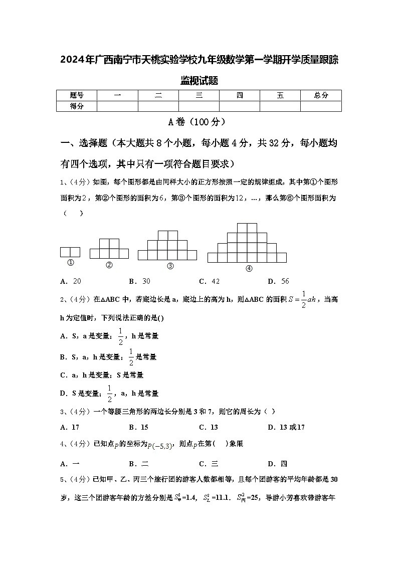2024年广西南宁市天桃实验学校九年级数学第一学期开学质量跟踪监视试题【含答案】01