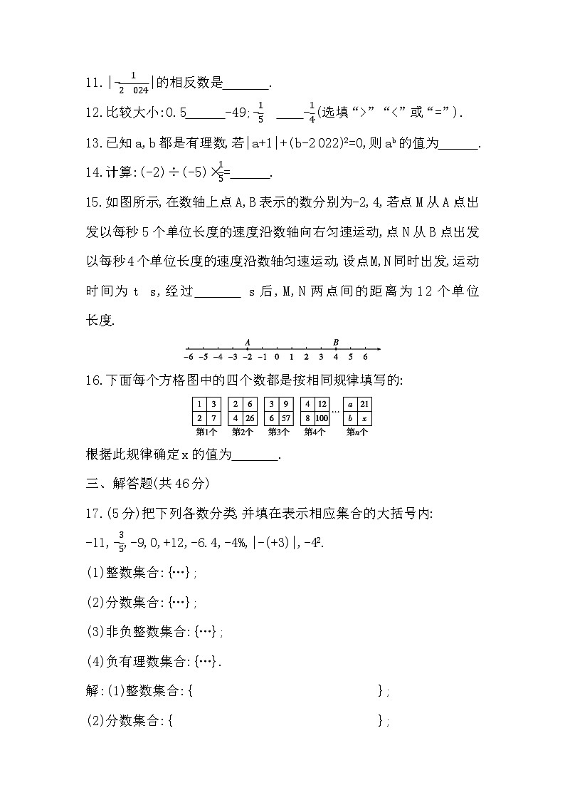 四川省内江市隆昌市黄家镇桂花井初级中学2024-2025学年七年级上学期数学第一次月考试题03