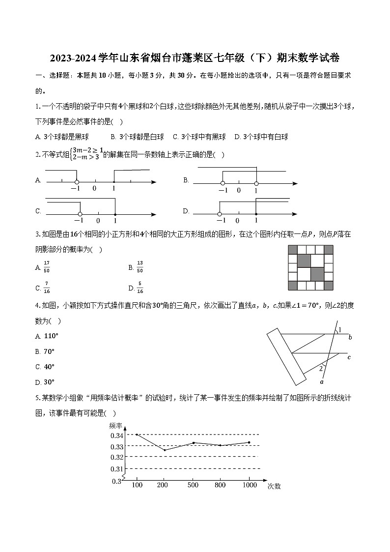 2023-2024学年山东省烟台市蓬莱区七年级（下）期末数学试卷（五四学制）（含答案）第1页