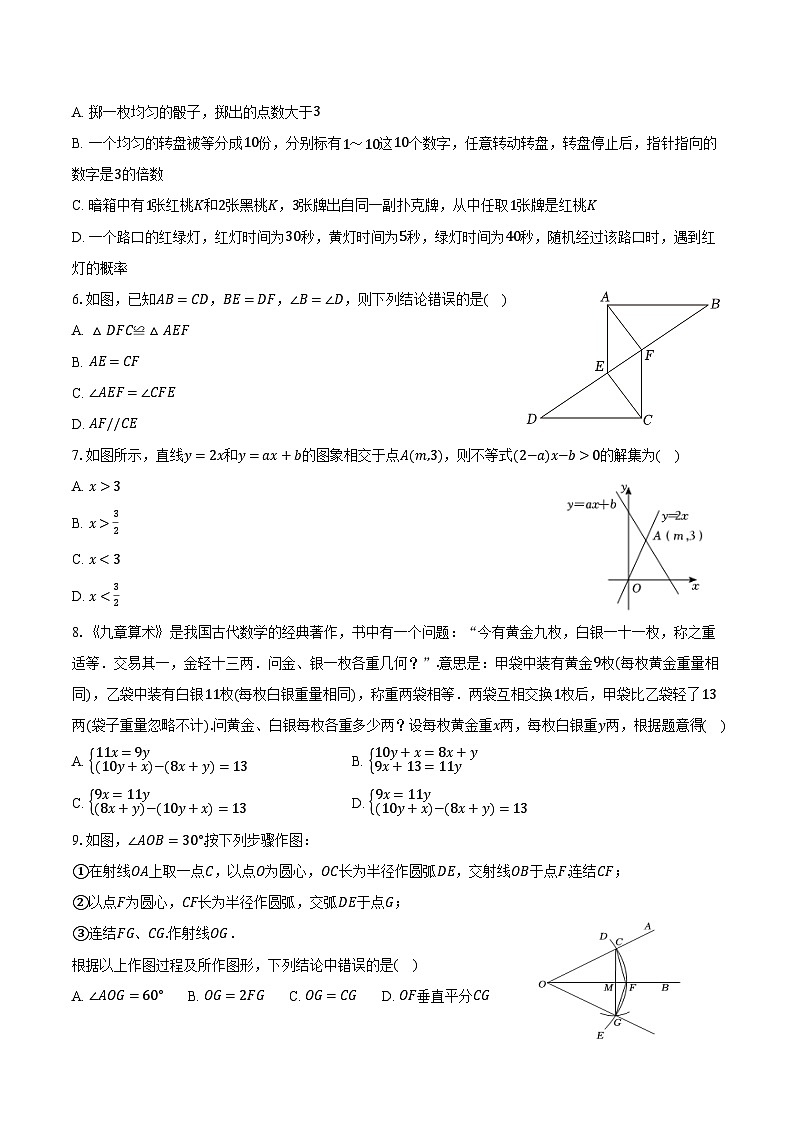 2023-2024学年山东省烟台市蓬莱区七年级（下）期末数学试卷（五四学制）（含答案）第2页