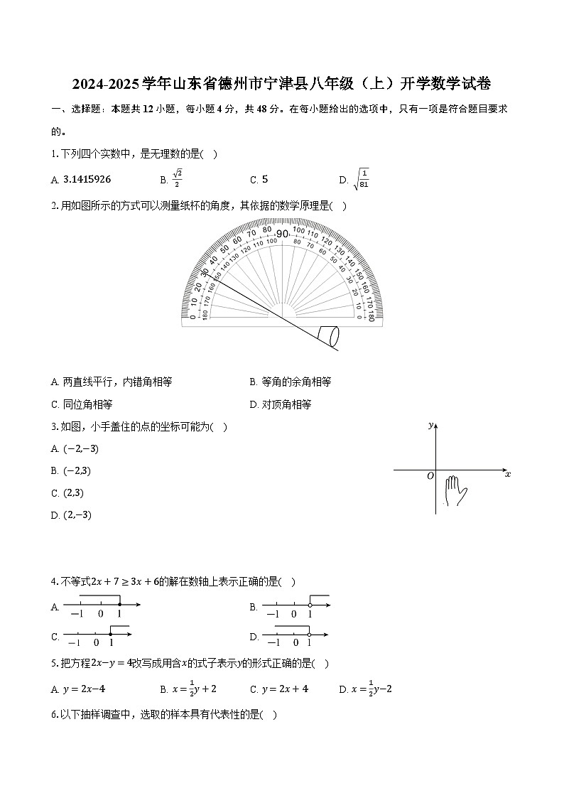 2024-2025学年山东省德州市宁津县八年级（上）开学数学试卷（含解析）01