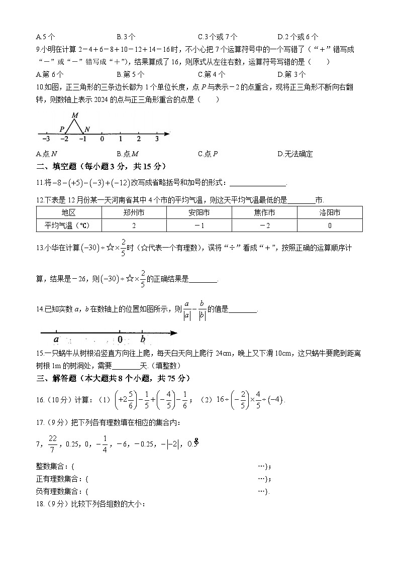 河南省商丘市虞城县2024-2025学年七年级上学期9月月考数学试题第2页