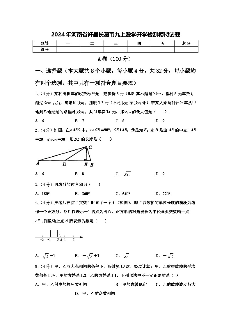 2024年河南省许昌长葛市九上数学开学检测模拟试题【含答案】第1页