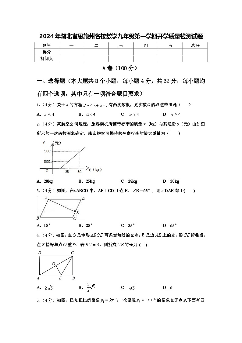 2024年湖北省恩施州名校数学九年级第一学期开学质量检测试题【含答案】第1页