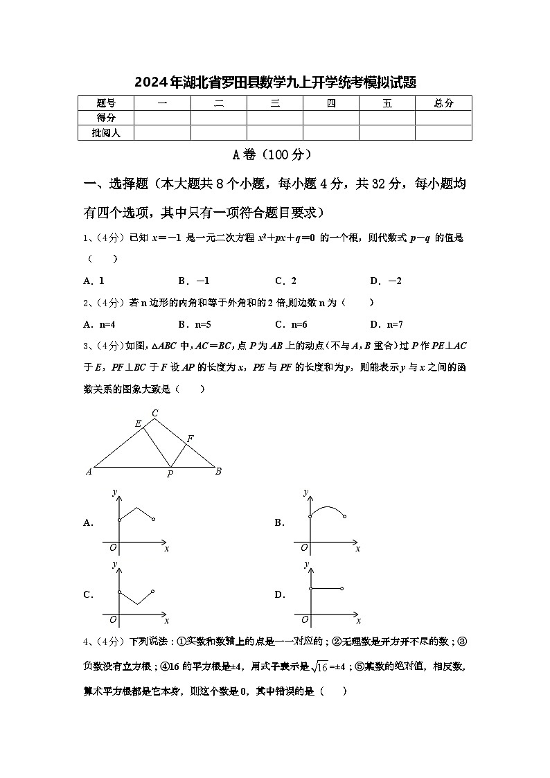2024年湖北省罗田县数学九上开学统考模拟试题【含答案】第1页
