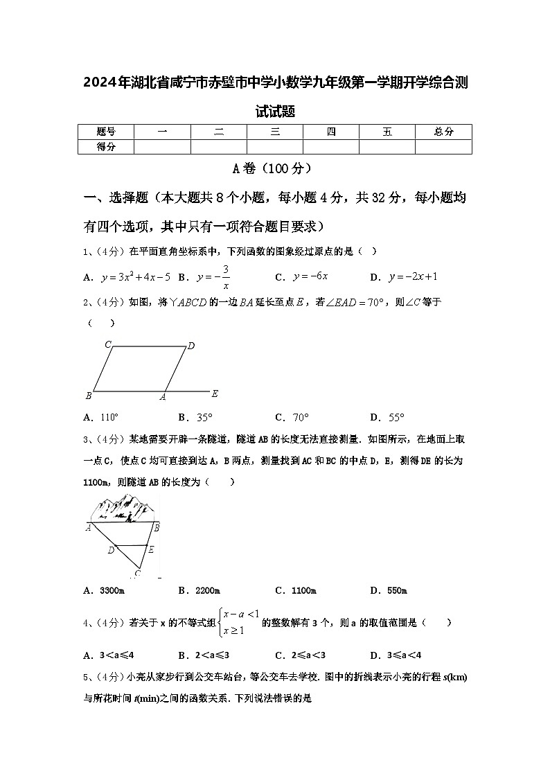 2024年湖北省咸宁市赤壁市中学小数学九年级第一学期开学综合测试试题【含答案】01
