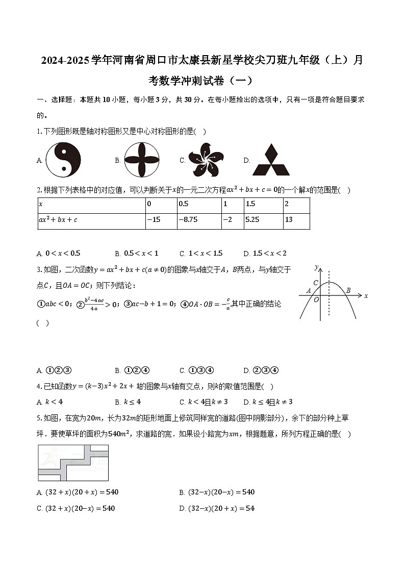 2024-2025学年河南省周口市太康县新星学校尖刀班九年级（上）月考数学冲刺试卷（一）（含解析）01