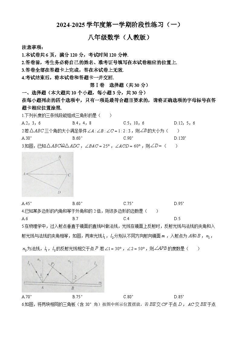 山西省朔州市右玉县右玉教育集团初中部2024-2025学年八年级上学期9月月考数学试题01