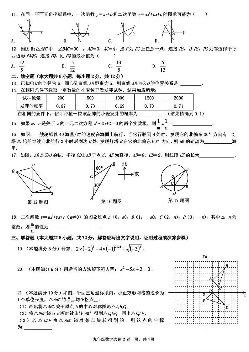 广西南宁市西乡塘区广西大学附属中学2024-2025学年九年级上学期9月月考数学试题02