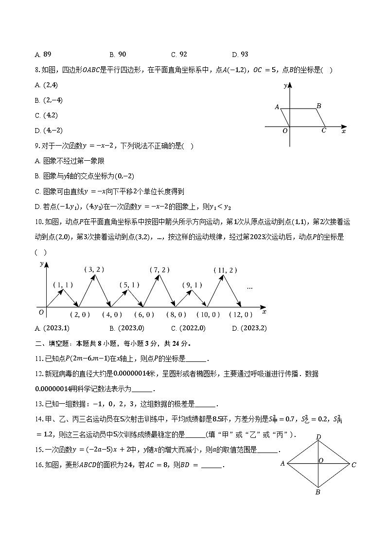 2024-2025学年湖南省衡阳市蒸湘区华新实验中学九年级（上）入学数学试卷（含答案）02