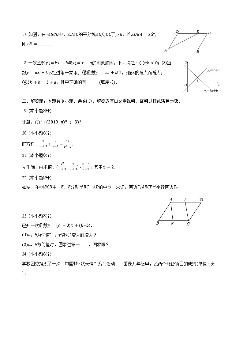 2024-2025学年湖南省衡阳市蒸湘区华新实验中学九年级（上）入学数学试卷（含答案）03