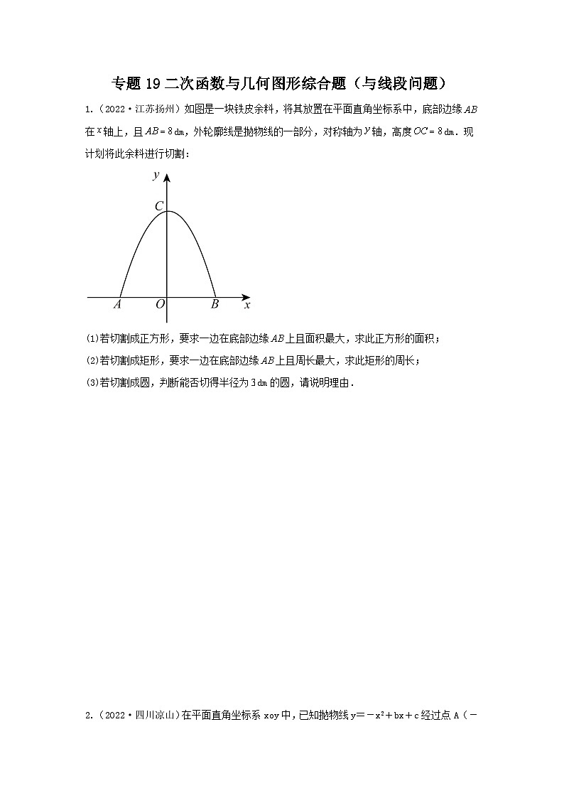 中考数学复习重难题型真题再现(全国通用)专题19二次函数与几何图形综合题(与线段问题)特训(原卷版+解析)第1页