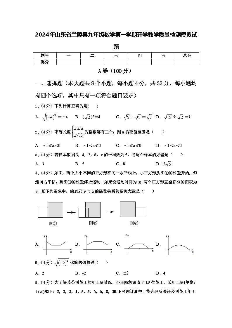 2024年山东省兰陵县九年级数学第一学期开学教学质量检测模拟试题【含答案】第1页