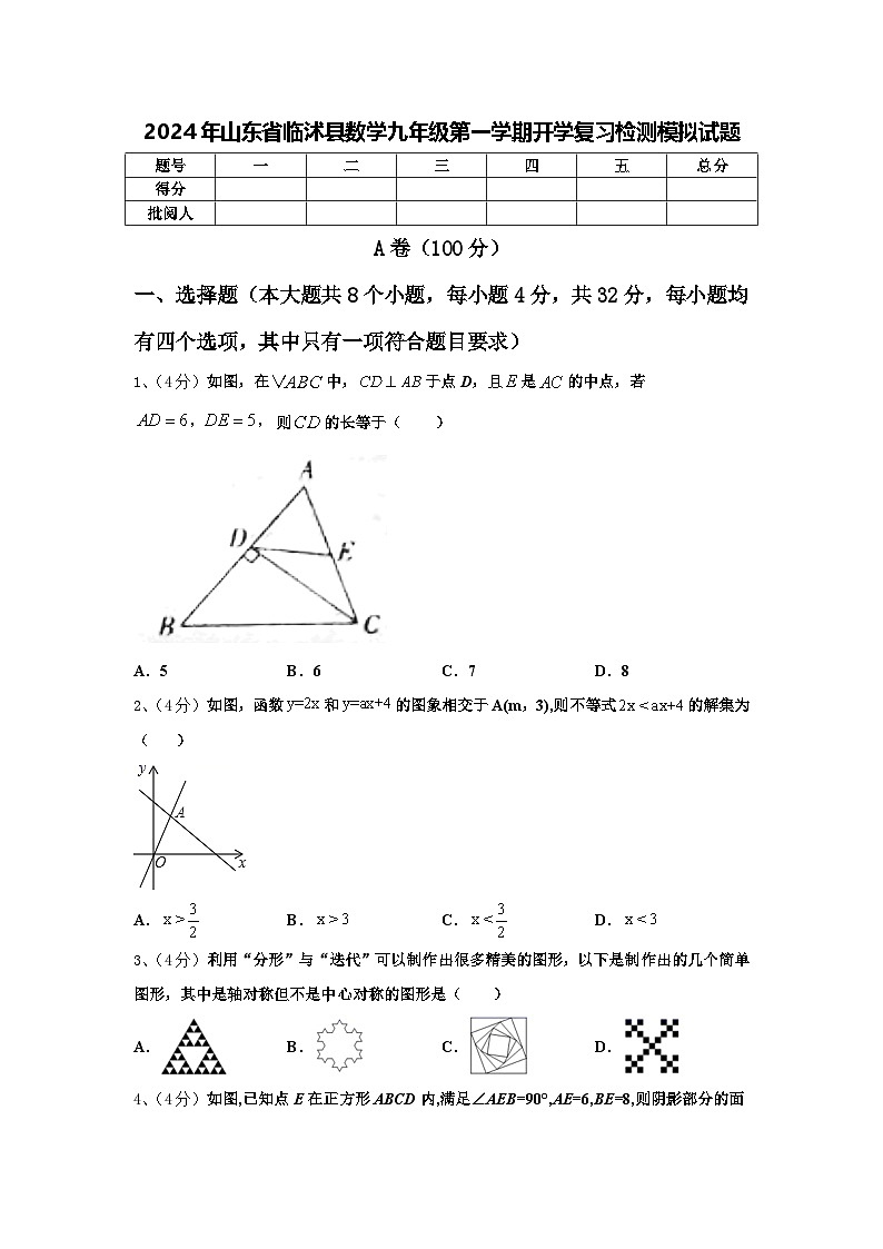 2024年山东省临沭县数学九年级第一学期开学复习检测模拟试题【含答案】第1页