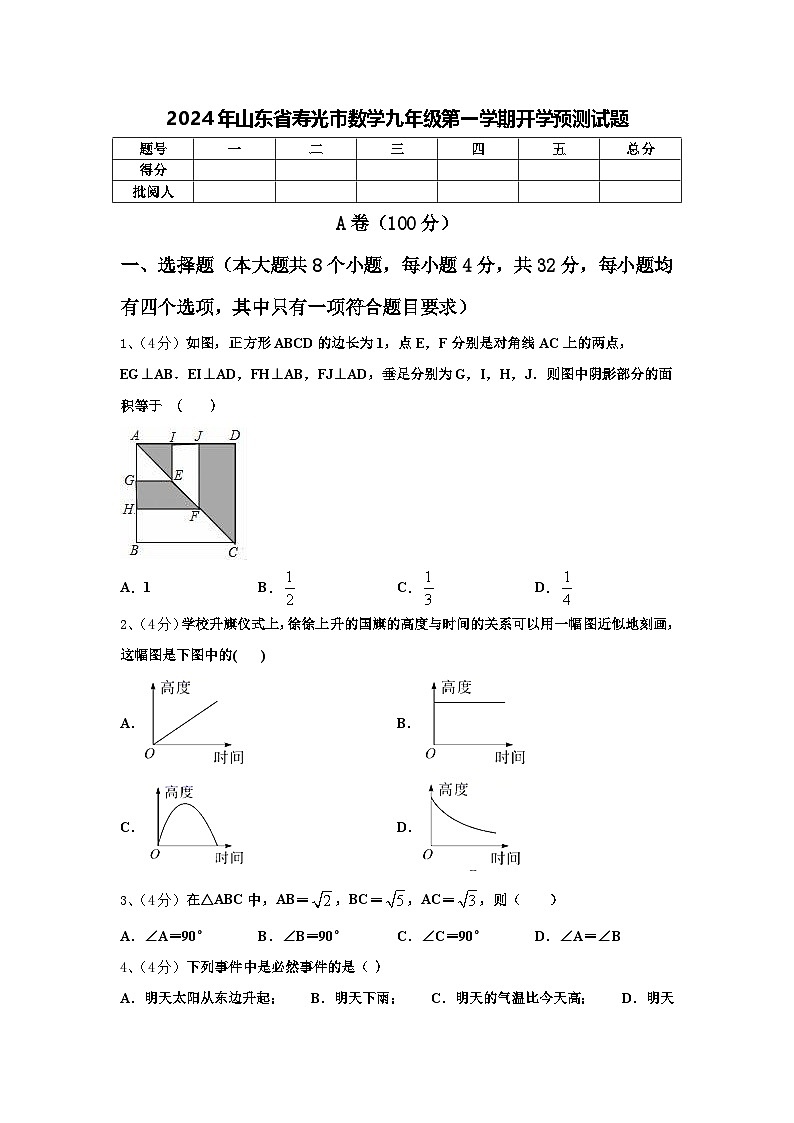 2024年山东省寿光市数学九年级第一学期开学预测试题【含答案】第1页