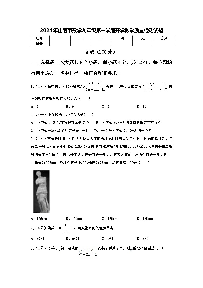 2024年山南市数学九年级第一学期开学教学质量检测试题【含答案】01