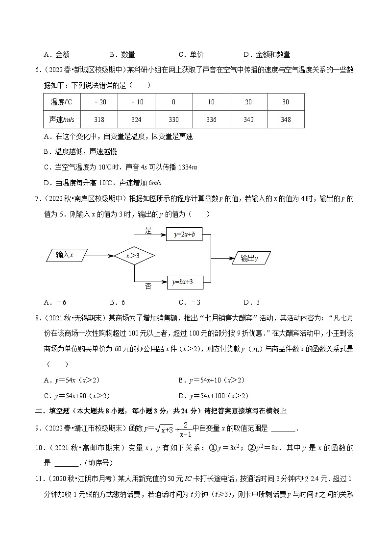 苏科版八年级数学上册尖子生同步培优题典专题6.1函数专项提升训练(重难点培优)特训(原卷版+解析)第2页