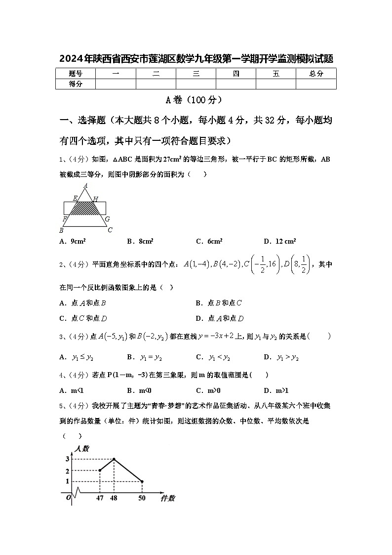 2024年陕西省西安市莲湖区数学九年级第一学期开学监测模拟试题【含答案】第1页