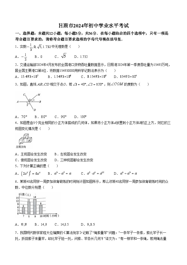 2024年山东省日照市中考数学试卷01
