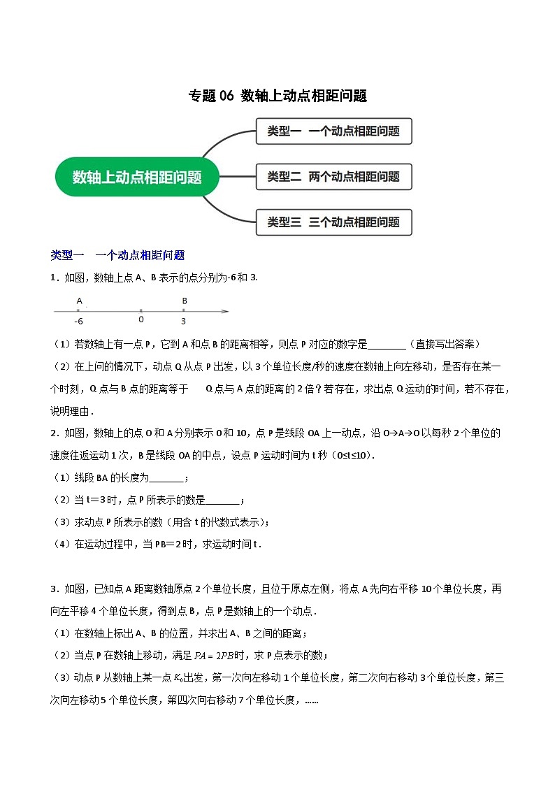 苏科版七年级数学上册常考点微专题提分精练专题06数轴上动点相距问题(原卷版+解析)第1页