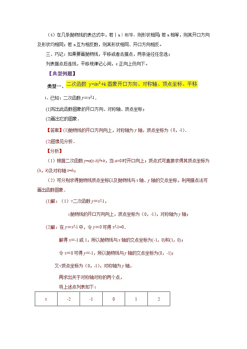 苏科版九年级数学下册基础知识专项讲练 专题5.7 二次函数y=ax²+k(a≠0)的图象与性质（知识讲解）（附答案）第2页