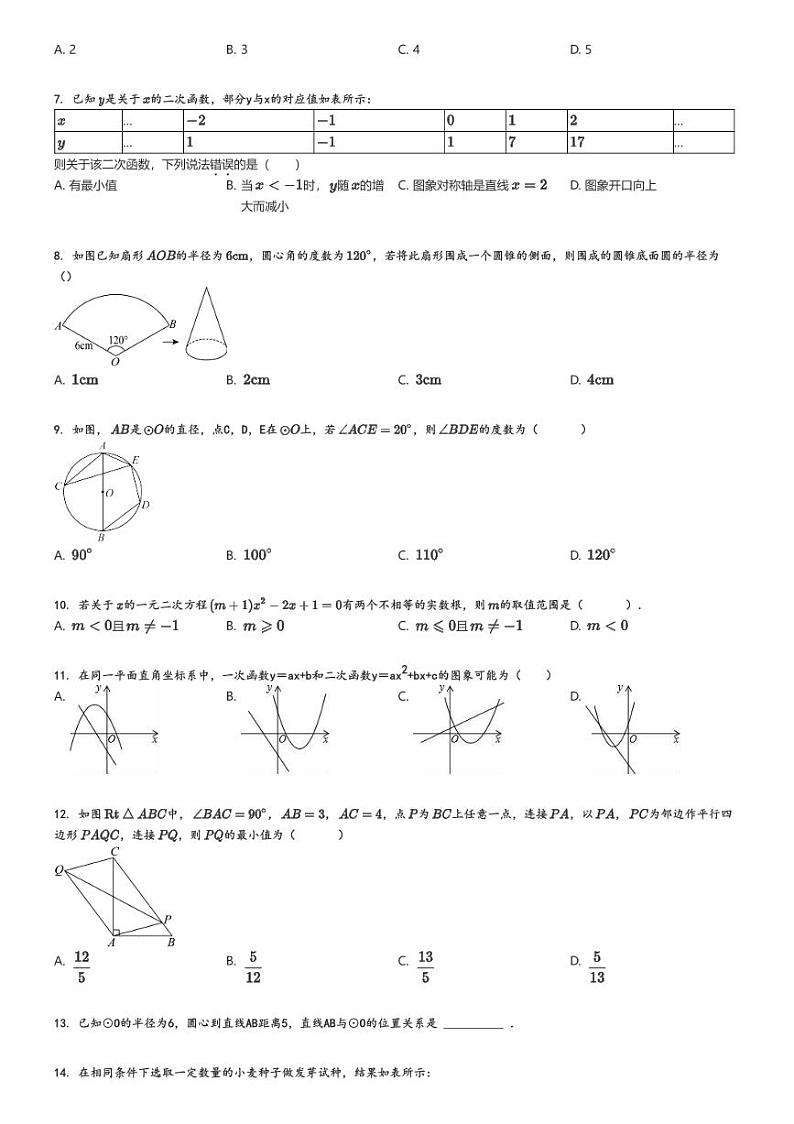[数学]2024～2025学年9月广西南宁西乡塘区广西大学附属中学初三上学期月考数学试卷原题版第2页