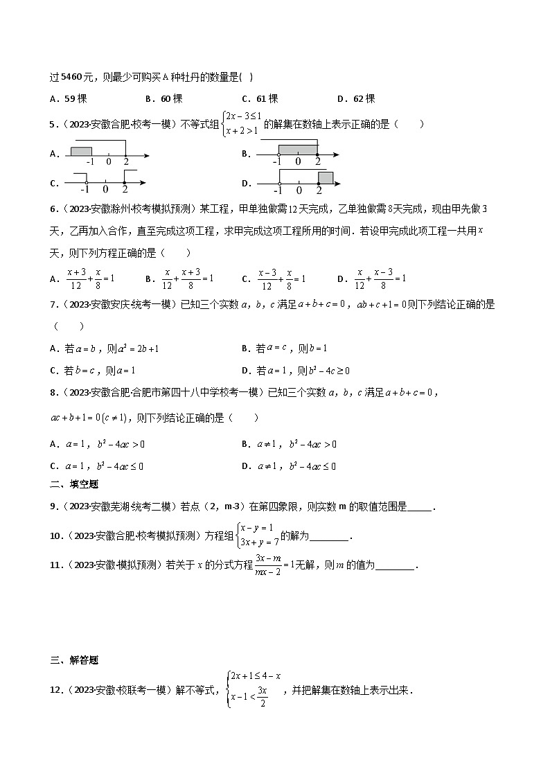 中考数学考前必刷题型突破方案(安徽专版)考点过关02方程(组)与不等式(组)(4大考点模拟39题3年真题9题)特训(原卷版+解析)02