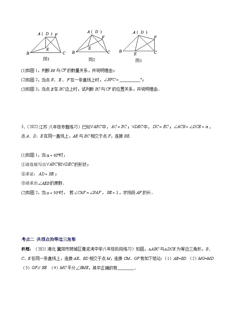 苏科版八年级数学上册重难点专题提优训练专题08解题技巧专题：共顶点的等腰三角形(原卷版+解析)02