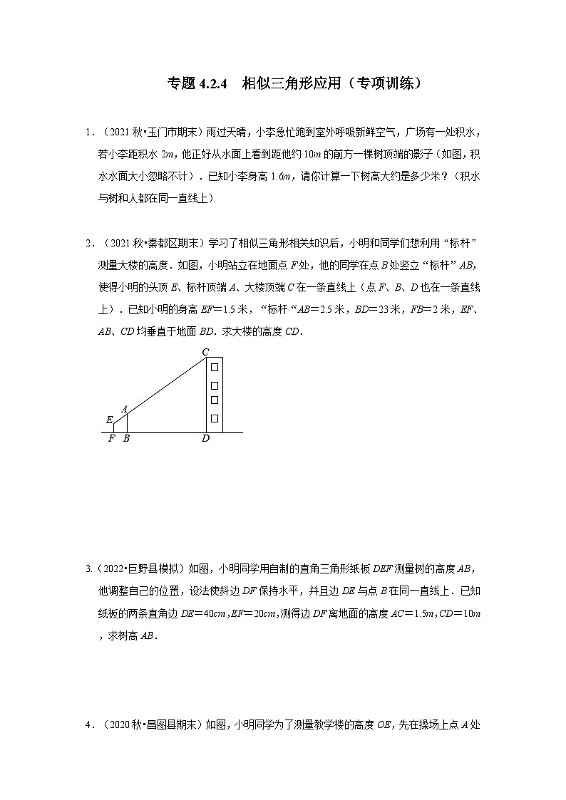 北师大版九年级数学上册《同步考点解读•专题训练》 专题4.2.4 相似三角形的应用（专项训练）第1页