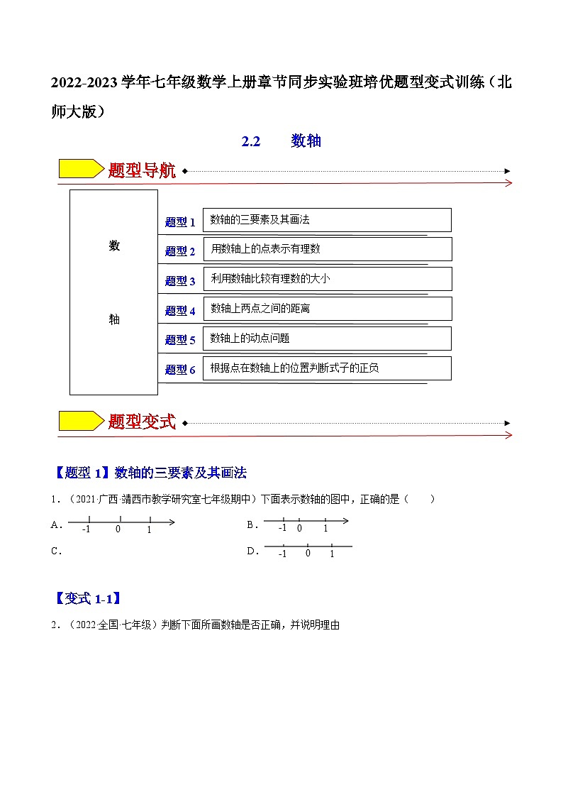 北师大版七年级数学上册章节同步实验班培优题型变式训练2.2数轴(原卷版+解析)第1页