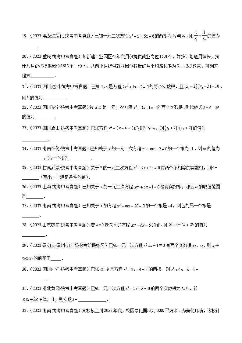 2023年中考数学真题分项汇编(全国通用)专题07一元二次方程及其应用特训(原卷版+解析)03