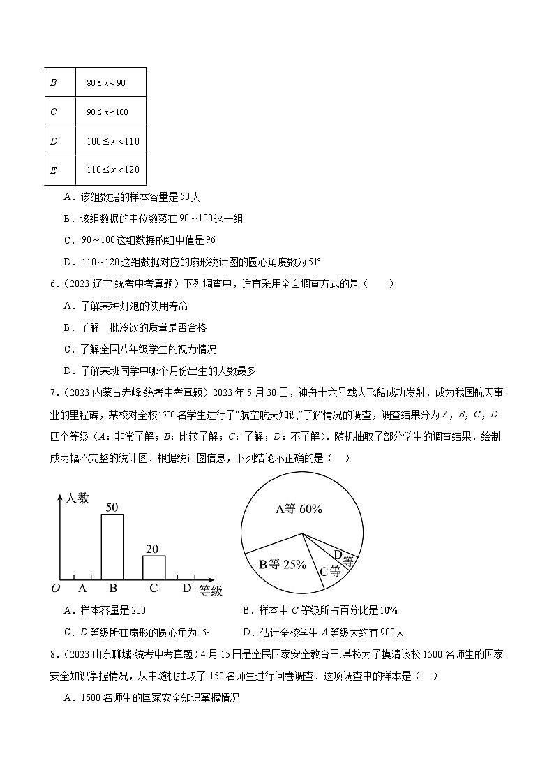 2023年中考数学真题分项汇编(全国通用)专题26数据的收集整理、描述与分析(共70题)特训(原卷版+解析)03